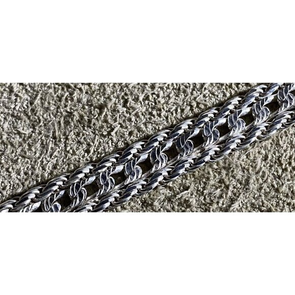 Italian .925 Silver Fancy Rope & Figaro Chain Bracelet 7" Vintage 10.9g - Picture 3 of 9